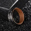 Anneaux de mariage Poya Hommes 8mm Naturel Whisky Barrel Bois Liner Noir Tungstène Anneau Avec Forêt Arbre Paysage Lasered