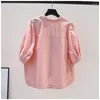 Kvinnors blusar Summer Fashion Polo Neck Kort ärmskjorta för kvinnor Splice Pink Loose Half Blue Casual Versatile Top Female Clothing