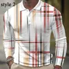 Herrpolos Men's Long Sleeve Blue Lapel Button 3D Print Pullover T Shirt Retro Graphic Mature Man Topps Spring Autumn Plaid Men Clothing 230922