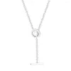 Kedjor Pave Circle Logo T-Bar Heart Necklace Pendant passar för pärlor Charms DIY-kedja Fashion Female Sterling Silver Jewelry