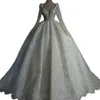 A Line Wedding Dress V Neck Sequins Appliques Long Sleeve Bridal Gowns Custom Made Puffy Plus Size Bride Dresses