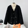 Womens Fur Faux Feminino Meninas Shearling Shearling Quente VNeck Casacos Senhora Mulheres Cordeiro Lã Curto Engrossar Sobretudo Top JT3360 230922