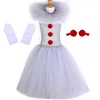 Etniska kläder Halloween Girls Pennywise Tutu Dress Kids Cosplay Scary Grey Clown Costume Girl Performance Up Masquerade Party