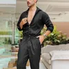 Pantalones de hombre Mono casual de manga larga Túnica de color sólido de primavera Moda de una pieza Lápiz de solapa de un solo pecho