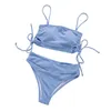 Maillots de bain pour femmes 2pcs / set été bretelles spaghetti fendues taille haute côté attaché séchage rapide piscine vêtements couleur unie femmes bandeau SW