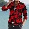 Camicie Casual da uomo Camicia stampata rosa 3D Bottone bavero Manica lunga per uomo Moda vintage Abiti maschili Streetwear Top di lusso