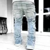 2023 Men's Torn Pants Jeans Designers Jean Hombre Trousers Men Embroidery Patchwork Ripped for Trend Brand Motorcycle Pant Mens Skinnyjgg5