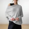 Kvinnors tröjor faller för kvinnor asymmetriska draperade jumper lång batwing hylsa från axeltröja slouchy stickad hoodie under 10 230921