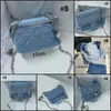 Fashion Blue Denim Women's Chain Cosmetic Påsar Makeup Bag Axelväska Tygväska