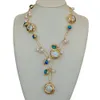 Pendanthalsband Yygem Blue Murano Glass Freshwater Odlat White Keshi Pearl Gold Filled Chain Necklace 21 "230921