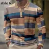 Herrpolos Men's Long Sleeve Blue Lapel Button 3D Print Pullover T Shirt Retro Graphic Mature Man Topps Spring Autumn Plaid Men Clothing 230922