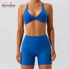 Survêtements pour femmes Chrleisure Sensation nue Deux pièces Ensemble pour femmes Taille haute Tenues d'été Solide Ensembles courts Fitness Running Séchage rapide