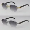 New Black Buffalo Horn Sunglasses Rimless Micro-paved Diamond set Sun glasses Men Women with C Decoration Rocks Wire frame glasses male and female Vintage