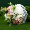 Fleurs décoratives Bouquets de mariage support de demoiselles d'honneur fleur fraîche support de mariée accessoire blanc portable