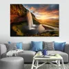 Print Poster Iceland Seljalandsfoss Falls Landscape Realistic Photo Landscape Picture on Canvas for Hotel Hall Wall Decor