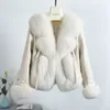 Womens Fur Faux Autumn Winter Real Coat Jacket Kvinnor Natural äkta läder Down Luxury Thick Warm Female Coats 230921