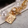 Pendentif Colliers Si moi Vintage esthétique irrégulière OT Lock Baroque perle longue chaîne épaisse collier ras du cou pendentif pour femmes bijoux asymétriques 230922