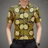 Männer Casual Hemden Männer Mercerisierte Baumwolle Floral 2023 Sommer Kurzarm Männlich Kleid Hemd Mode Druck