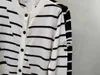 Striped Contrast Knitted Cardigan Small Fragrance 2023ss Fashion Black and White Contrast Style Casual Style