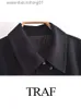Women's Vests TRAF automne mince poche décoration ample noir femmes gilet mode col sans manches gilet à glissière femmes court gilet décontracté L230922