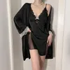 Vêtements de nuit pour femmes Summer Lace Kimono Peignoir Robe Ensemble Sexy Twinset Robe Chemise de nuit Lingerie Femmes Satin Soyeux Vêtements de nuit Loungewear