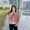 Women's Sweaters C Lin same black and white stripe contrast color knitted cardigan women's round neck single breasted sweater coat L230922