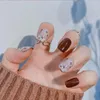 False Nails 24st kort falsk press på fyrkantiga koreanska eleganta franska nagelips