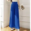 Pantalon femme 2023 été taille haute femmes plissées style coréen couleur unie cordon conception volants ourlet jambe large