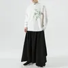 メンズカジュアルシャツ竹印刷ナショナルスタイル2023秋のウェディングシルクボタンシャツメンズイズサイズの中国のタングスーツトップ