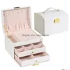 Watch Boxes Cases Mtifunctional Threelayer Leather Derstyle Jewelry Box Earrings Lock 230325 Drop Delivery Watches Accessories Dht1A