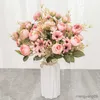 Décorations de Noël Automne Thé Rose Soie Fleur Artificielle En Plastique Pour La Maison De Mariage Décoration Fleur Décor Accessoires R230922