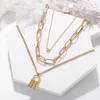 Pendant Necklaces Women Hip Hop Gold Padlock Heart Lock Pendants Multi-layer Thick Chain Statement Necklace Sweater Jewelry312H