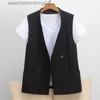 Kvinnors västar #5102 Black Vest Coat ärmlös blazer Kvinnor Double Breasted Slim Casual Waistcoat Kvinnor Kort Veste Femme V Neck koreansk stil L230922