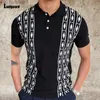 Polo da uomo Plus Size 3XL T-shirt da uomo Moda Dot Stripes Stampa Top Abbigliamento uomo sexy 2023 Estate Casual Pullover Masculinas Polo