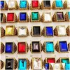 Band Rings Stone 30Pcs Crystal Glass Retro Bohemia Style Big Size Mixed Golden Siery Black Metal Acrylic Men And Women Jewelry Party D Dh8Wk