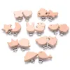 5Pcs Wooden Pacifier Clip Beech Wooden Animal Natural Dummy Clip DIY Baby Pacifier Chain Teether Toys Accessories BPA Free