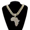 Pendentif Colliers Mode Cristal Afrique Carte Collier pour Femmes Hommes Hip Hop Accessoires Bijoux Collier Cubain Lien Chaîne Gif264O