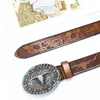 Bälten Western Cowboy Style Denim Belt Retro Cow Head Skeleton Men's Punk Leather Fashion Women Men Jeans Midjeband Decoration