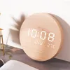 Wall Clocks Wooden LED Digital Alarm Silent Electronic Round Nordic Style Fashion Creative Living Room Bedroom Decoration Simple