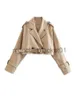 Wełniane mieszanki damskiej khaki khaki przycięty wykop Spring Spring Fashion Butt Button Long Rleeve Kurtka damskie swobodne luźne solidne płaszcze top J230922