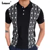 Polo da uomo Plus Size 3XL T-shirt da uomo Moda Dot Stripes Stampa Top Abbigliamento uomo sexy 2023 Estate Casual Pullover Masculinas Polo