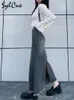 Robe de deux pièces Sylcue rétro classique tout match vitalité sortie décontractée serré sexy blanc irrégulier femmes jupe longue en jean fille cool 230922