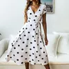 Casual Dresses VOLALO Sommerkleid Frauen Vintage Polka Dot Print A-Linie Party Sexy V-Ausschnitt Kurzarm Lange Mode