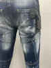 Jeans masculinos 2023 primavera / verão moda lavagem de água desgastada buraco remendo impressão tinta mancha azul pequeno pé homens