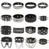 Bangle Skull Star Heart Punk Gothic Rock Three Row Metal Stud Spikes Rivet Pu Leather Armband Wide Cuff Armband 230922