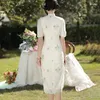 Ethnische Kleidung im chinesischen Stil, nationaler Mandarin-Kragen, Cheongsam, Vintage-Kostümkleid, elegantes Damen-Qipao mit Blumenstickerei