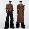 Men's Trench Coats NOYMEI Niche Windbreakers Leather Coat Detachable Short Long Over Knee Cape Silhouette 2023 Trend Overcoat WA2812 230921