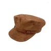 Berets Retro Brown Suede Winter Military Cap Men Women Fashion Flat Sboy Autumn Belt Ribbon Chapeau Visor Hat