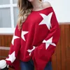 Pulls pour femmes 2023 Big Red O-Cou Pull Belle étoile à cinq branches Modèle Section mince Lâche à manches longues Casual Pull tricoté