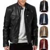 Men's Jackets Full Zip Closure Coat Stylish Faux Leather Motorcycle Jacket Windproof Stand Collar Zipper Pockets For Fall Spring Men